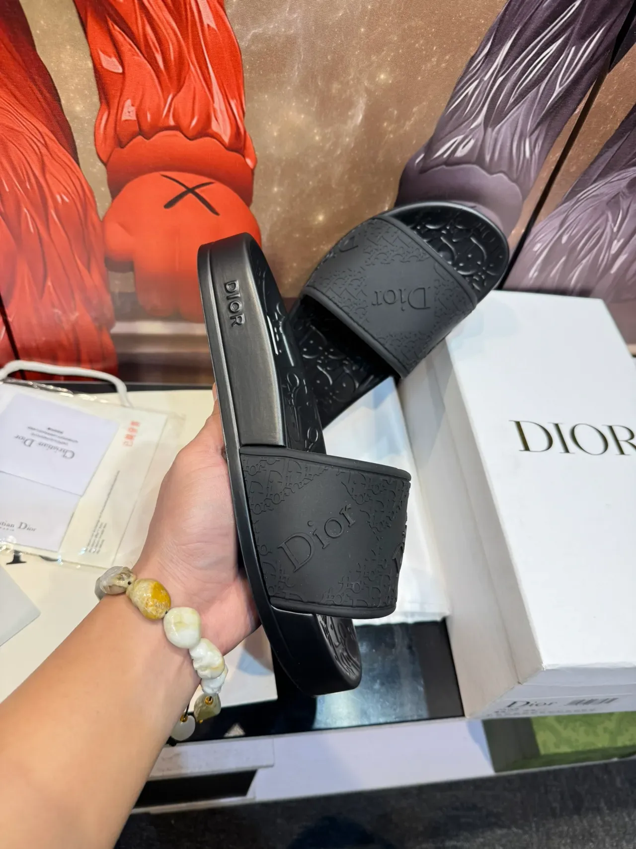 Dior Slide Black Multicolor Molded Rubber Sole Embossed Oblique Monogram Slippers 3