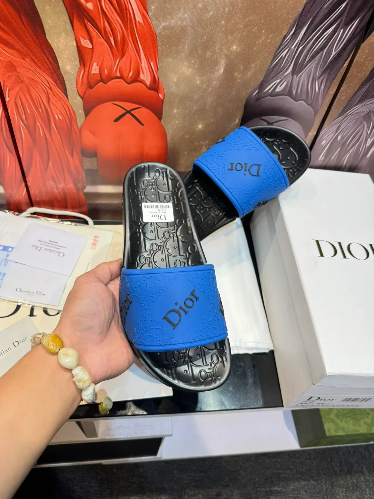 Dior Slide Black Multicolor Molded Rubber Sole Embossed Oblique Monogram Slippers 5