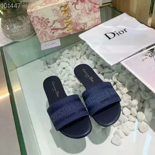 Dior Slide नेवी बुनवाई पट्टी एम्बॉस्ड ब्रांडिंग स्लिपर्स