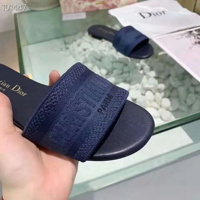 Dior Slide Navy Woven Strap Embossed Branding Slippers 2