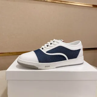 Dior White and Navy Mesh-Panelled Low-Top Sneaker