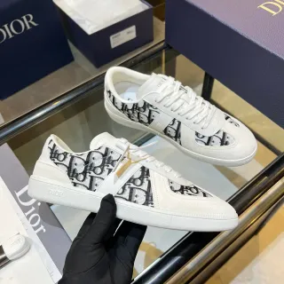 Dior सफेद काला मॉनोग्राम टेक्सटाइल लेदर ओवरले लाइफस्टाइल स्नीकर