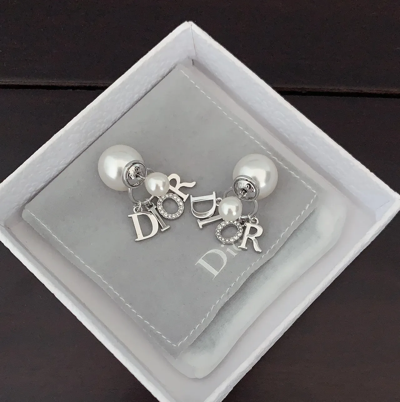 Dior أقراط أبيض فضي لؤلؤ قطرة شعار جاذب 2