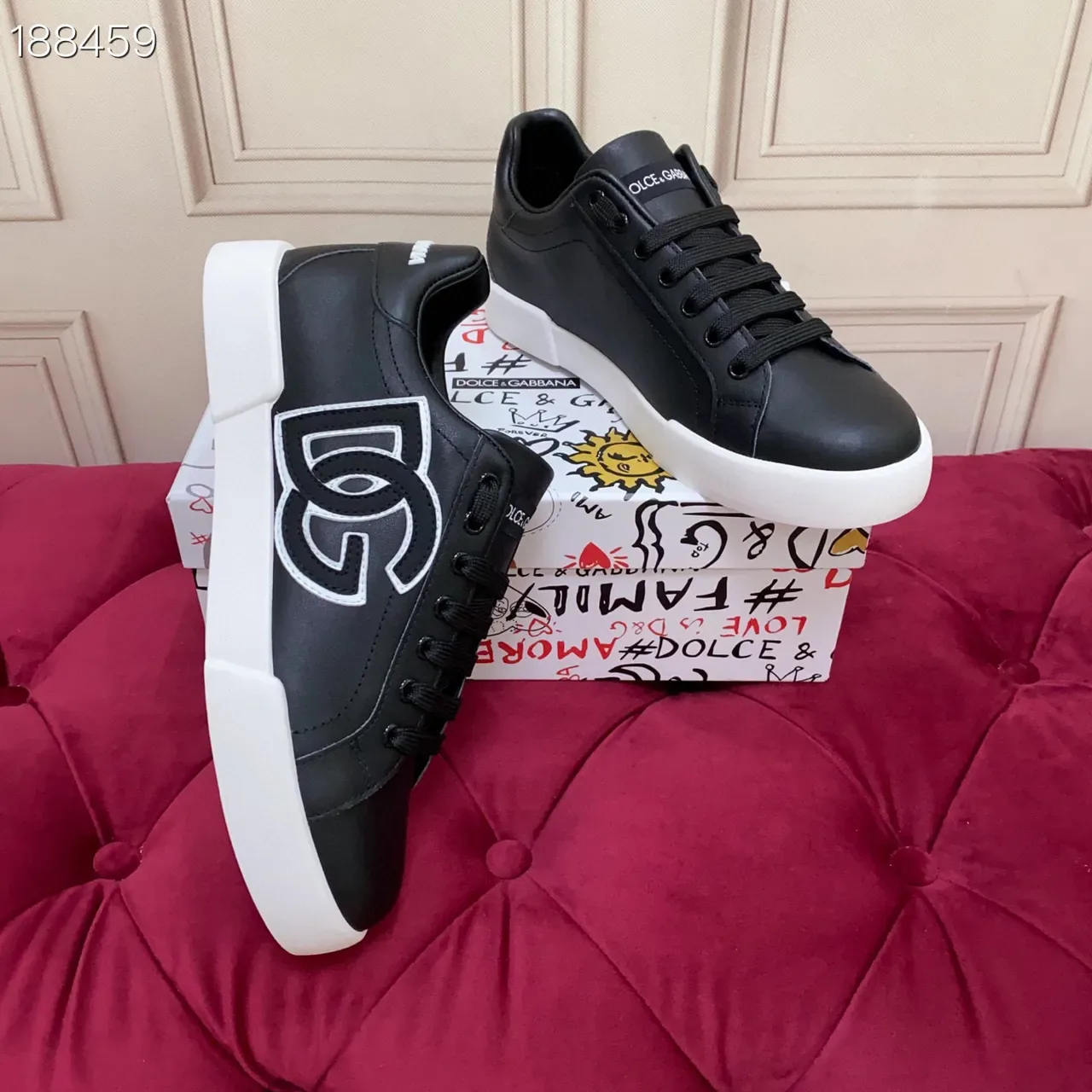 Dolce & Gabbana Black White Leather Upper Oversized DG Monogram Lifestyle Sneakers 3