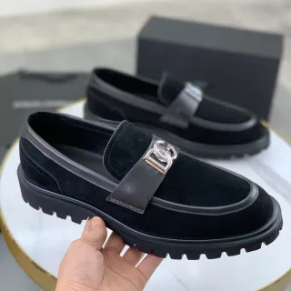 Dolce & Gabbana DG Loafer Mocassins de Couro Camurça Preto Cinta Sola com Tachas