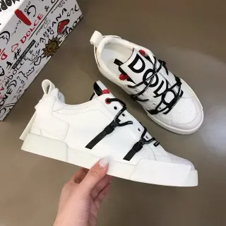 Dolce & Gabbana Branco Preto Couro Similar Parte Superior Alça Hardware Lifestyle Sneakers