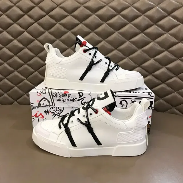 Dolce & Gabbana Blanc Noir Similicuir Tige Sangle Hardware Lifestyle Sneakers 3