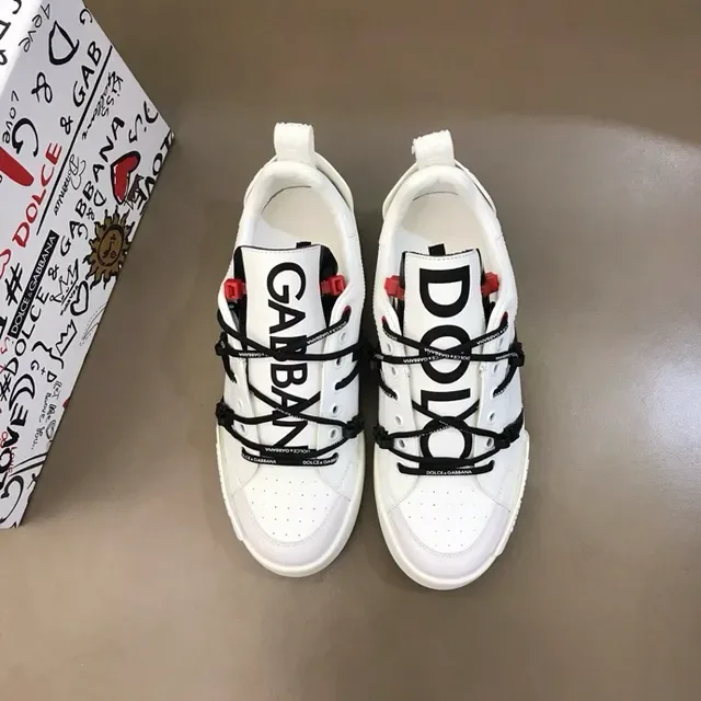 Dolce & Gabbana Blanc Noir Similicuir Tige Sangle Hardware Lifestyle Sneakers 5