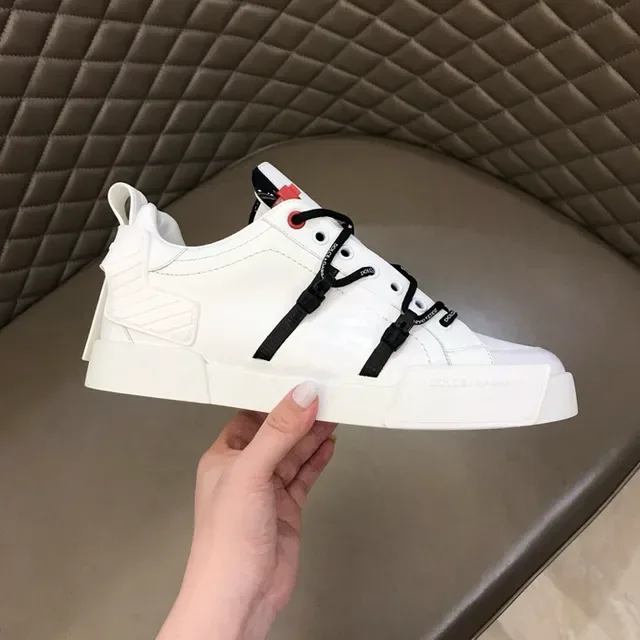 Dolce & Gabbana Blanc Noir Similicuir Tige Sangle Hardware Lifestyle Sneakers 6
