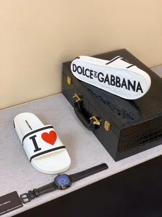 Dolce & Gabbana White Black Logo-Print Strap Rubber Sole Slippers 5