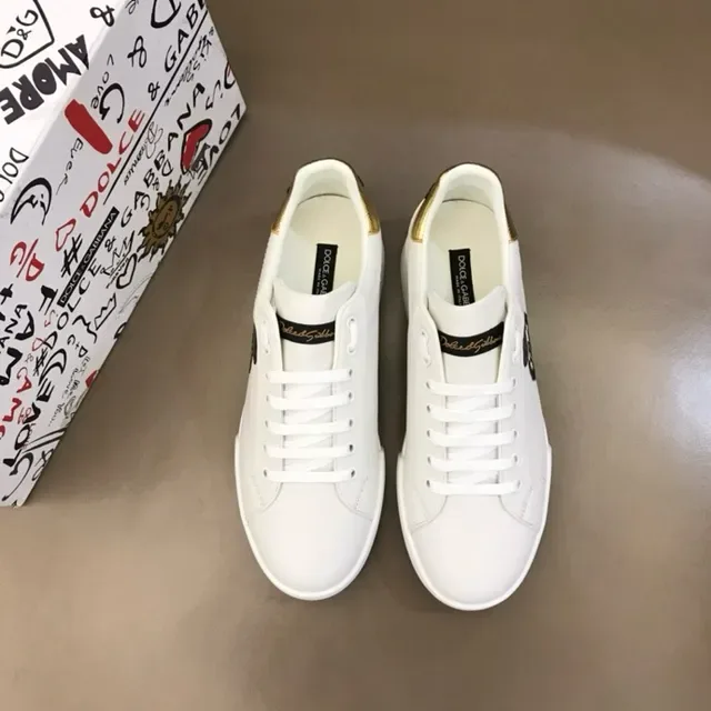Dolce & Gabbana Or Blanc Cuir Supérieur Étiquette Talon Métallique Sneakers Lifestyle 2