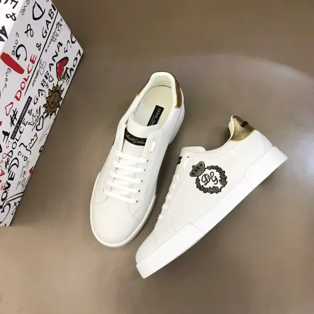 Dolce & Gabbana Or Blanc Cuir Supérieur Étiquette Talon Métallique Sneakers Lifestyle 3