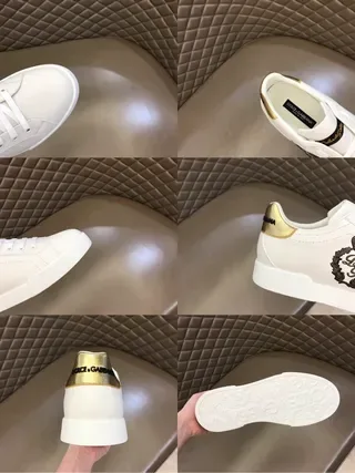 Dolce & Gabbana Or Blanc Cuir Supérieur Étiquette Talon Métallique Sneakers Lifestyle 4