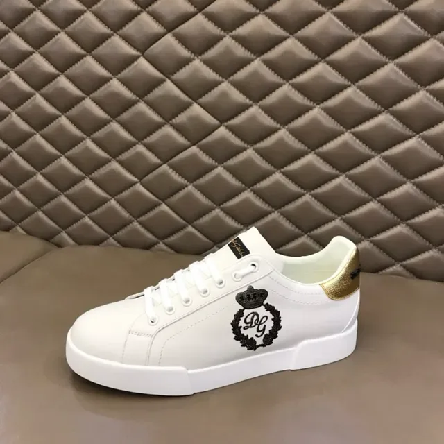 Dolce & Gabbana Or Blanc Cuir Supérieur Étiquette Talon Métallique Sneakers Lifestyle 6