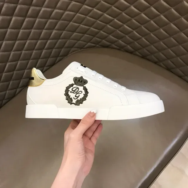 Dolce & Gabbana Or Blanc Cuir Supérieur Étiquette Talon Métallique Sneakers Lifestyle 7