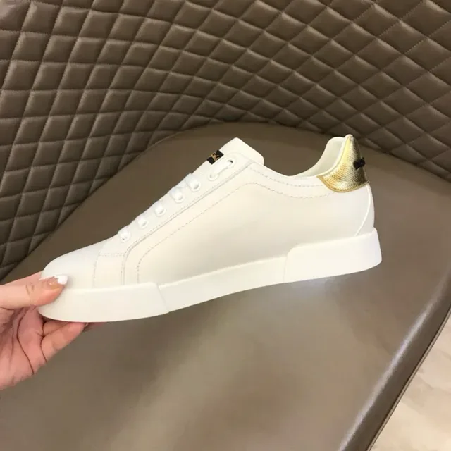 Dolce & Gabbana Or Blanc Cuir Supérieur Étiquette Talon Métallique Sneakers Lifestyle 8