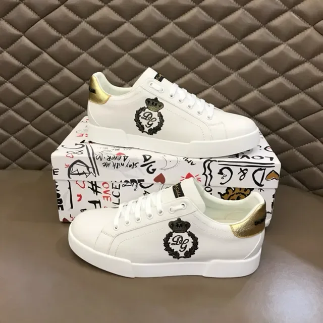 Dolce & Gabbana Or Blanc Cuir Supérieur Étiquette Talon Métallique Sneakers Lifestyle 9