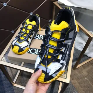Dolce & Gabbana Yellow Black Sole Multi-Strap Lace System Chunky Sneakers