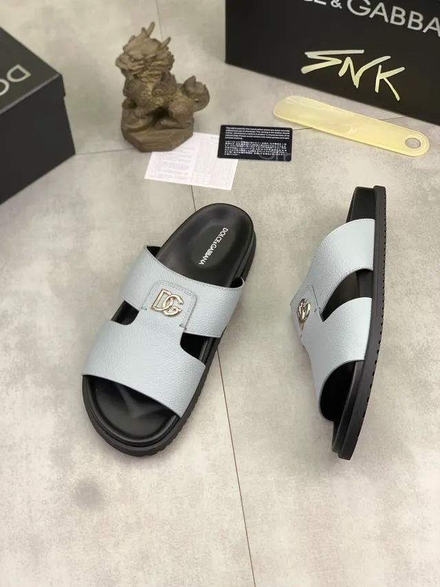 Dolce & Gabbana Cuir Gris DG Logo Chaussons Glissants 5
