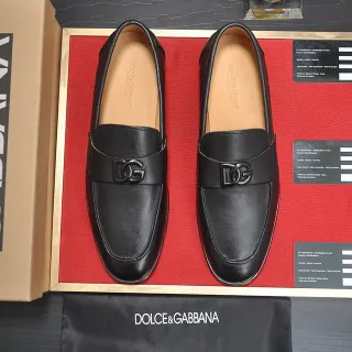 Dolce & Gabbana Portofino أسود بيج جلد DG Logo Buckle Loafer