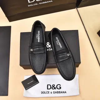 Dolce & Gabbana Portofino Mocassins Noirs en Cuir Pebbled