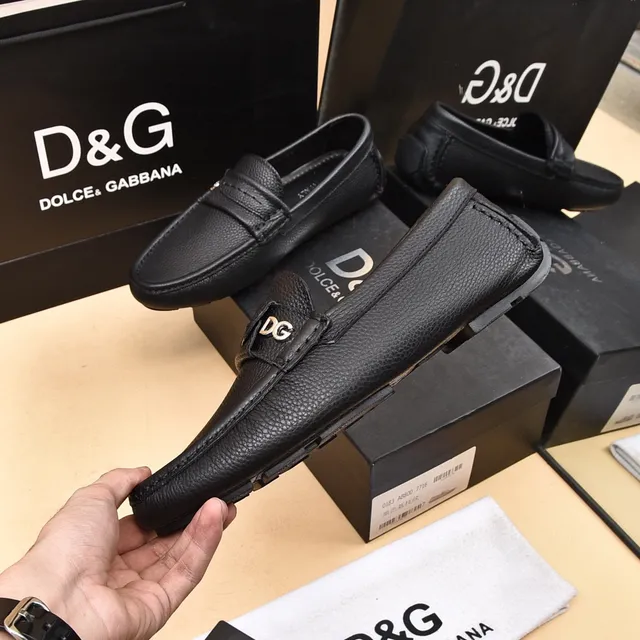 Dolce & Gabbana Portofino Black Pebbled Leather Loafers 7