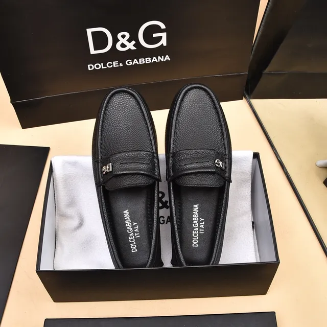 Dolce & Gabbana Portofino Black Pebbled Leather Loafers 9