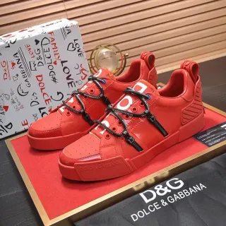 Dolce & Gabbana Portofino Sneakers Lifestyle Rouge Noir Cuir Brillant Fermeture Éclair Latérale