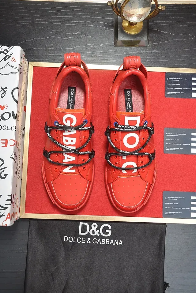 Dolce & Gabbana Portofino أحذية رياضية أسلوب حياة أحمر أسود جلد لامع إغلاق جانبي بسحاب 8