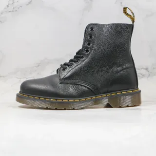 Dr. Martens 1460 Black Pebbled Leather Yellow Stitch Martin Boots