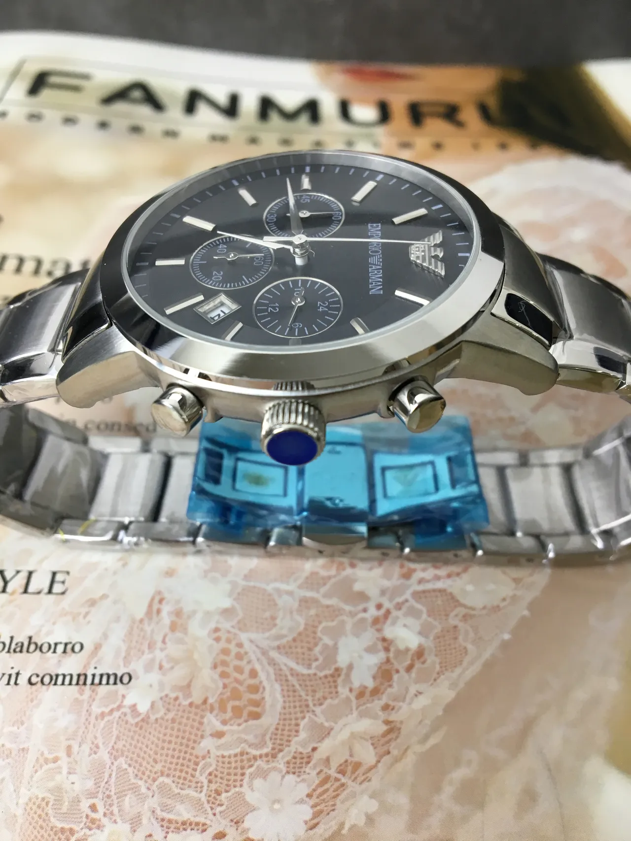 Emporio Armani ساعة كرونوغرافية بقرص أسود من الفولاذ المقاوم للصدأ ميكانيكية 11