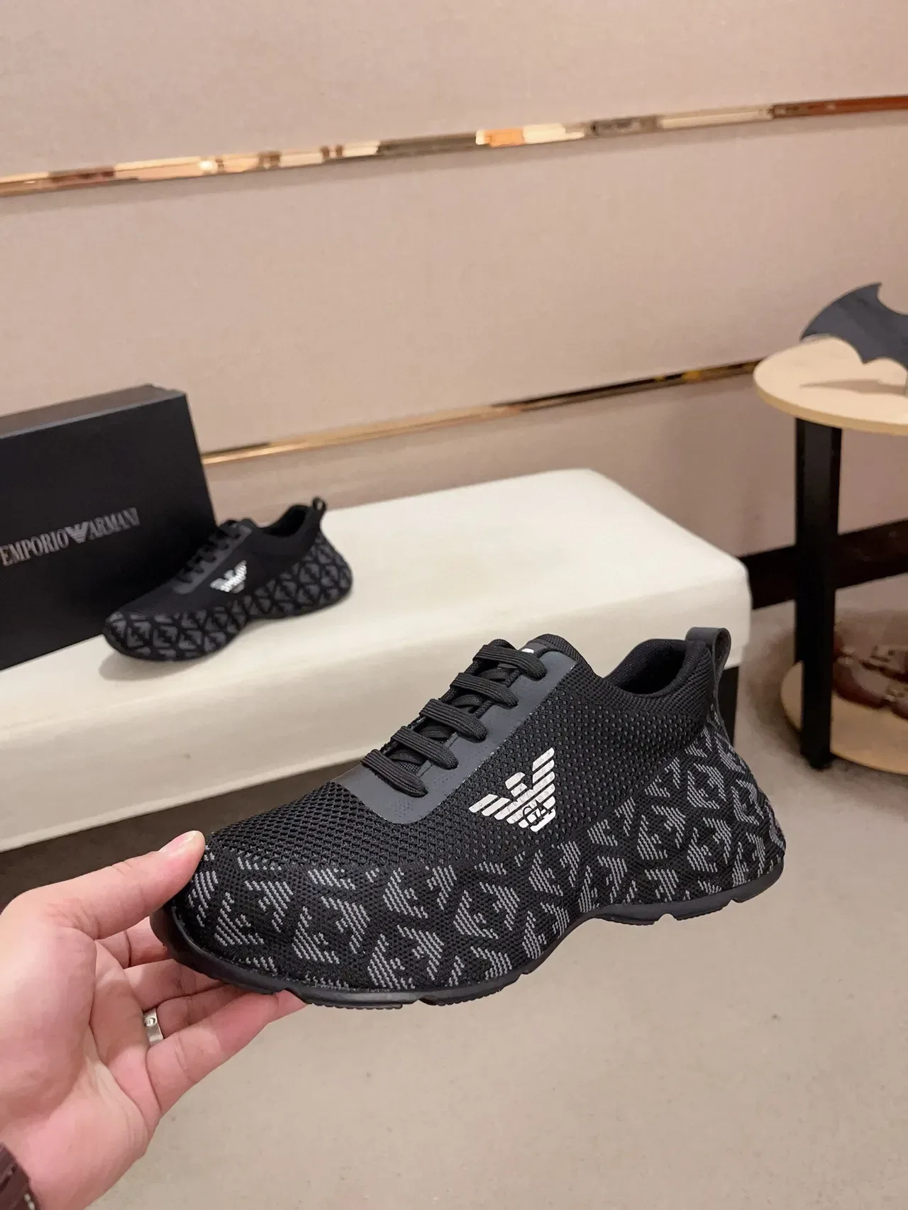 Emporio Armani Sneakers Lifestyle Preto Knit Monograma Águia 3