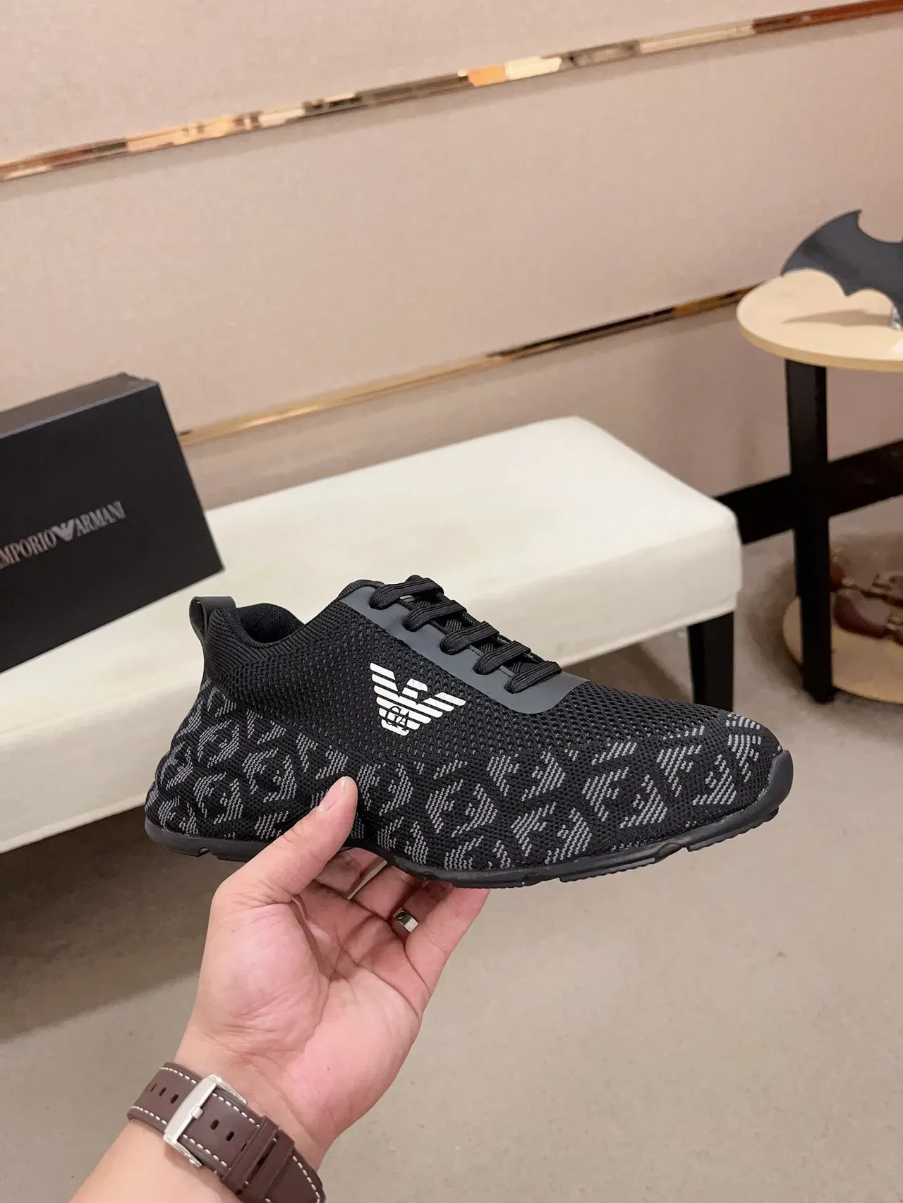 Emporio Armani Sneakers Lifestyle Preto Knit Monograma Águia 4