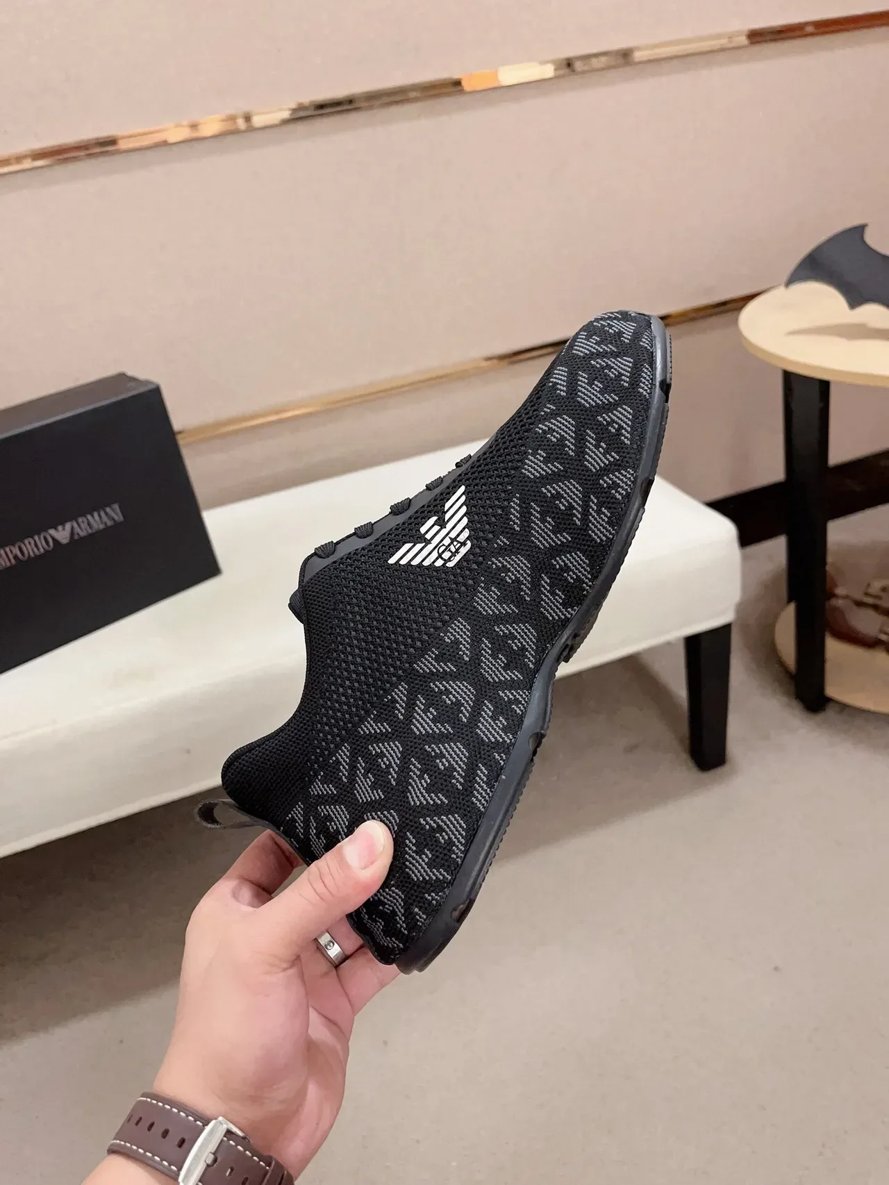 Emporio Armani Sneakers Lifestyle Preto Knit Monograma Águia 5