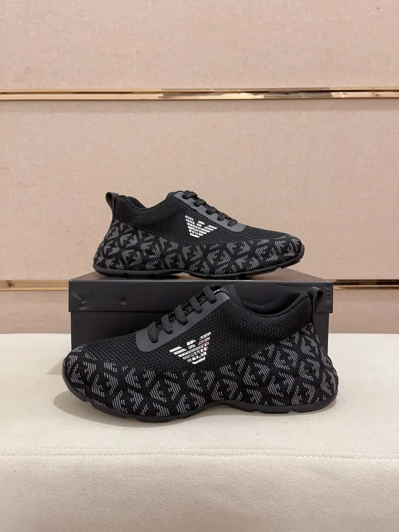 Emporio Armani Sneakers Lifestyle Preto Knit Monograma Águia 7
