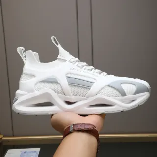 Emporio Armani White Gray Knit Upper Sculpted Wave Midsole Sneakers