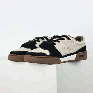 Fendi Beige Preto Camadas Couro E Camurça Motivo Embossado Lateral Tênis Lifestyle