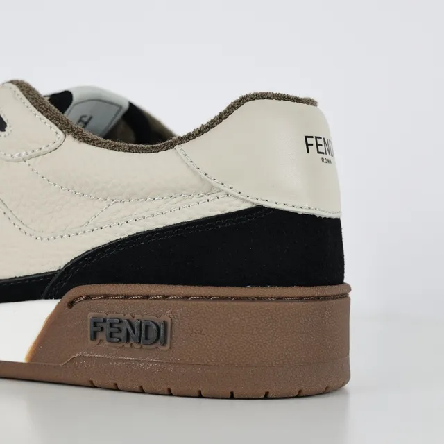 Fendi Beige Noir Cuir Et Daim Motif Embossé Côté Lifestyle Sneakers 4