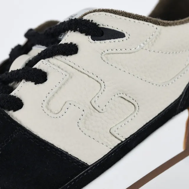 Fendi Beige Noir Cuir Et Daim Motif Embossé Côté Lifestyle Sneakers 6