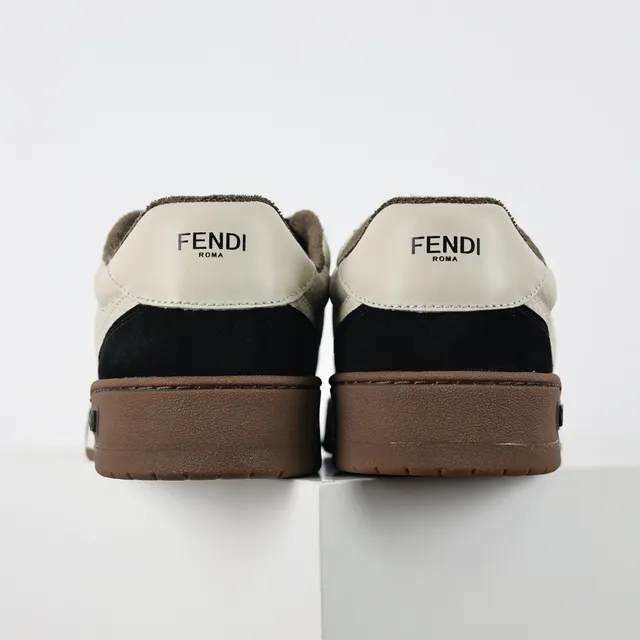 Fendi Beige Noir Cuir Et Daim Motif Embossé Côté Lifestyle Sneakers 8