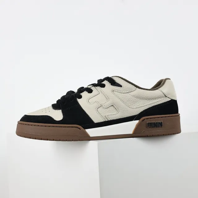 Fendi Beige Noir Cuir Et Daim Motif Embossé Côté Lifestyle Sneakers 9