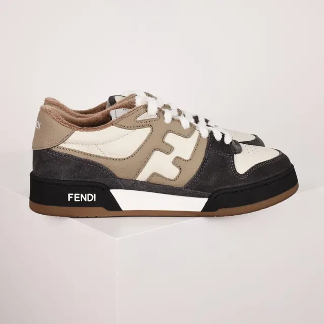 Fendi بيج أسود طبقات من الجاكي والجلد العلوي فائق الحجم شعار FF أسلوب حياة أحذية رياضية 3