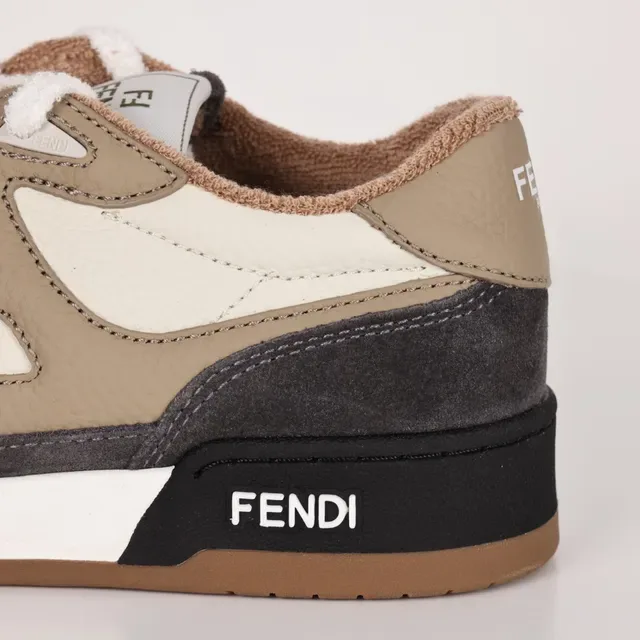 Fendi بيج أسود طبقات من الجاكي والجلد العلوي فائق الحجم شعار FF أسلوب حياة أحذية رياضية 4