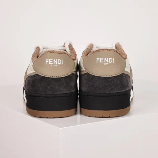 Fendi بيج أسود طبقات من الجاكي والجلد العلوي فائق الحجم شعار FF أسلوب حياة أحذية رياضية 8