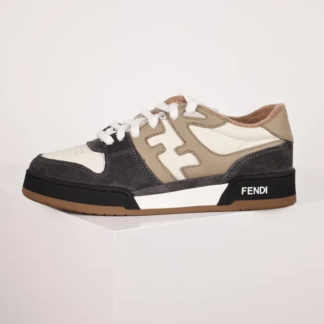 Fendi بيج أسود طبقات من الجاكي والجلد العلوي فائق الحجم شعار FF أسلوب حياة أحذية رياضية 9