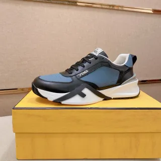 Fendi 黑色蓝色 雕塑鞋底 皮革鞋面 厚底运动鞋
