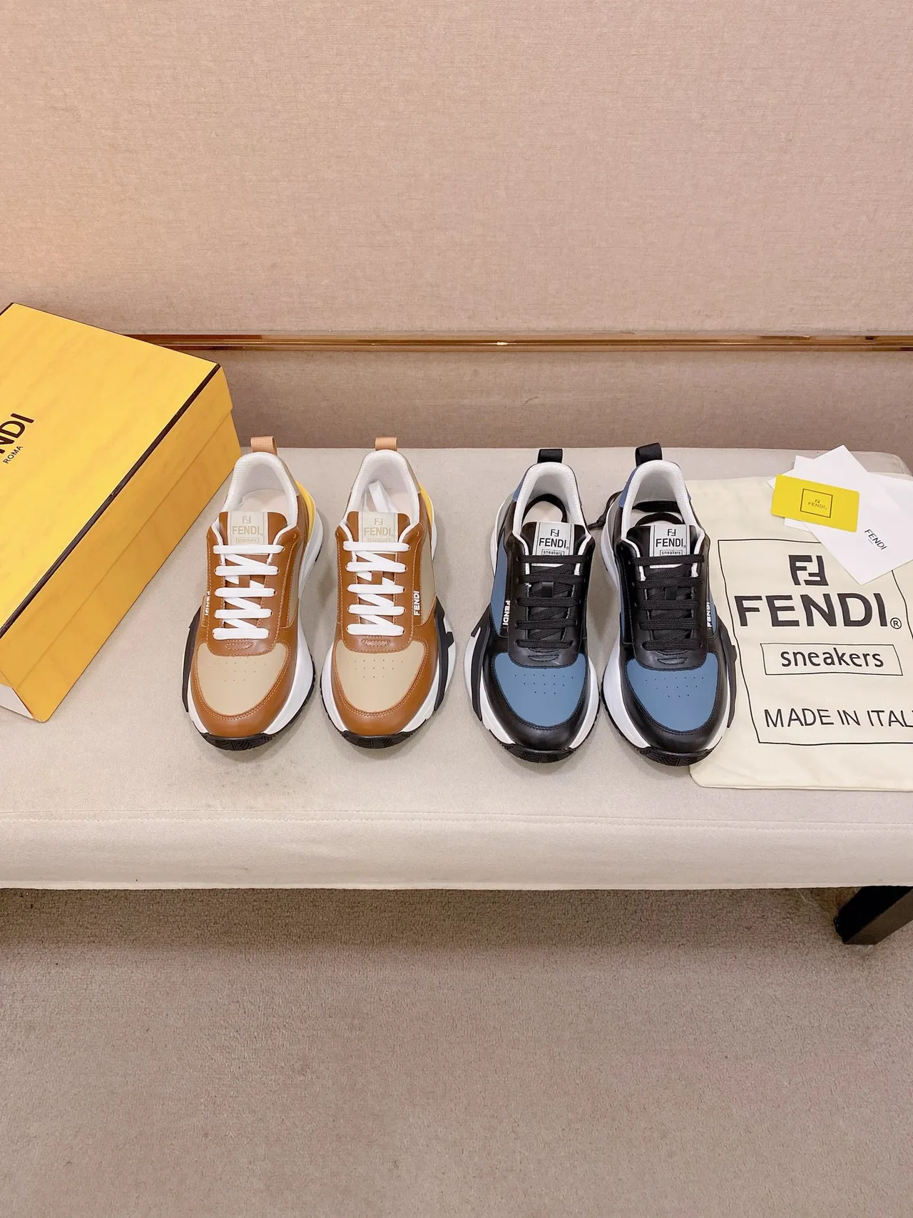 Fendi Black Blue Sculpted Sole Leather Upper Chunky Sneakers 2