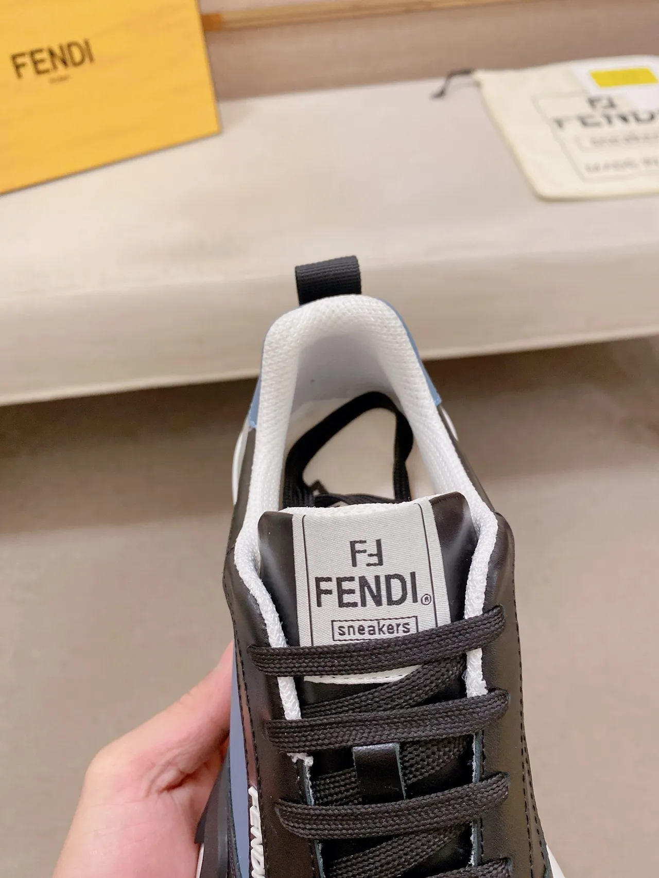 Fendi Black Blue Sculpted Sole Leather Upper Chunky Sneakers 4
