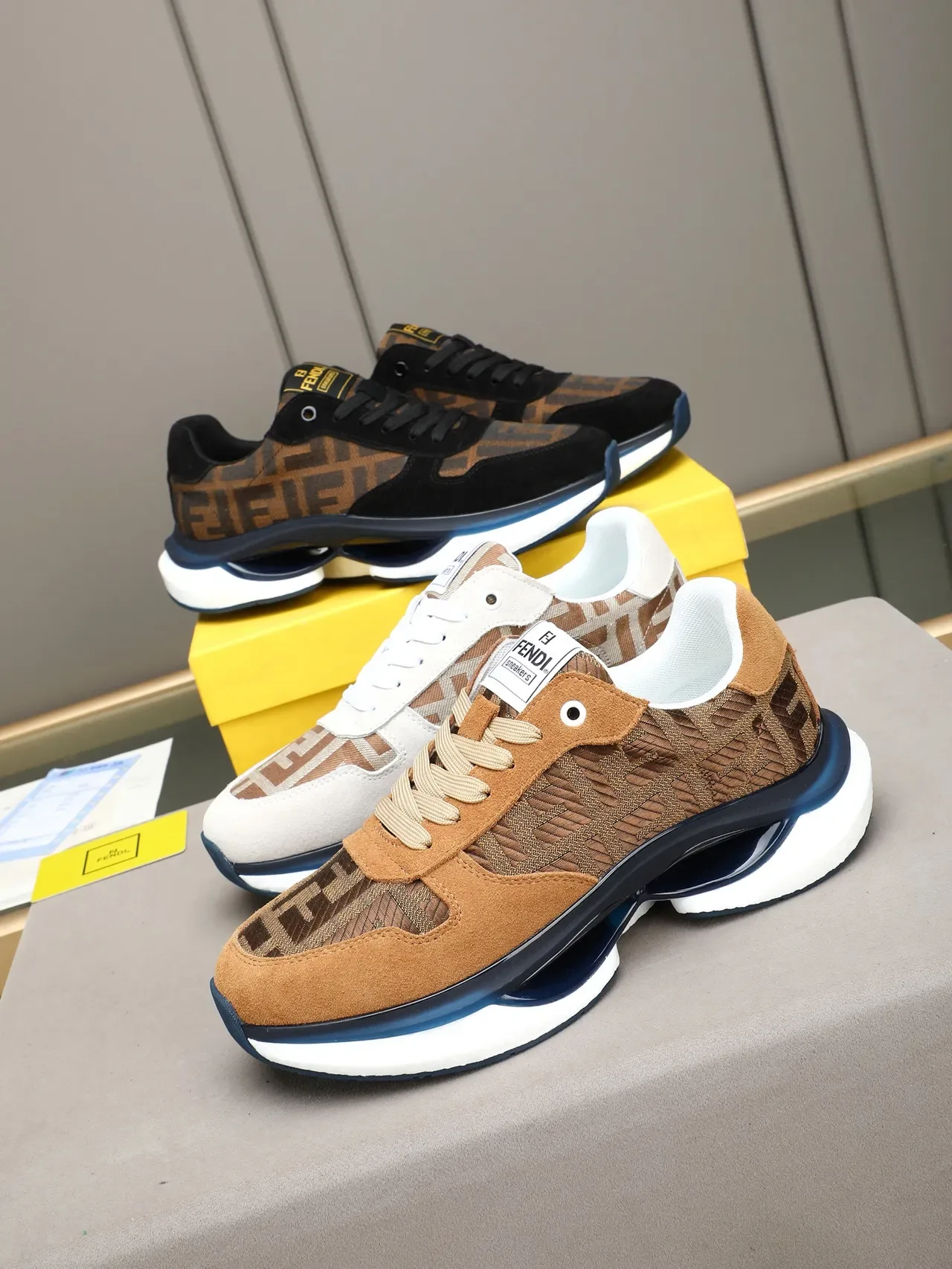 Fendi Negro Marrón FF Monograma Tela Ante Sobreposiciones Lifestyle Sneakers 2