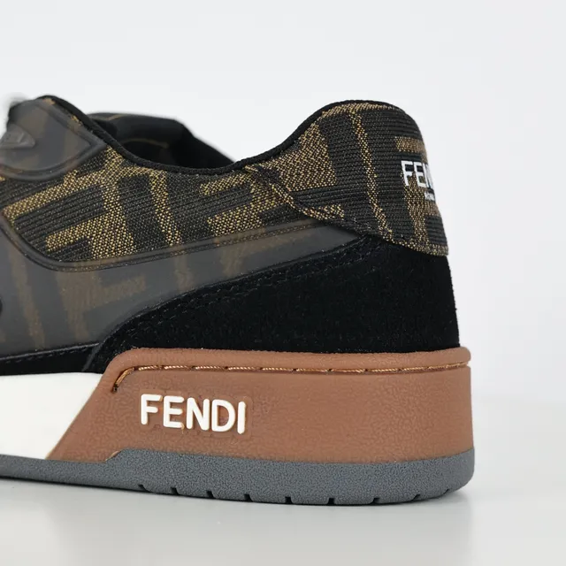 Fendi 黑色棕色印花帆布和麂皮鞋面分层多色调中底生活方式运动鞋 4